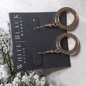 WHBM Goldtone Drop Earrings Tan Brown Stones NWT Retails $42.99